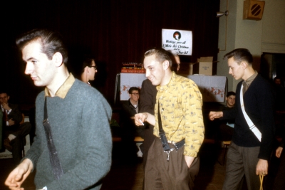 Harry Clark, Ed Nanni, Brian Williams and Colin Hedworth, Christmas Party (1960)
Photo by Don Daber
Keywords: 1960