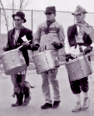 L-R: these fine-looking Optimists appear to be Ronn Prokop, Vic Kruklis and Mark Wicken (Costume Parade, 1961)
Photo by Don Daber
Keywords: 1961